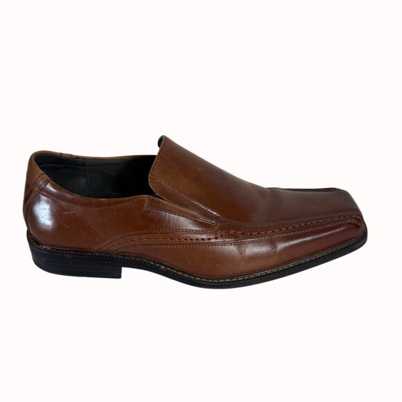 Stacy Adams Mens Loafers Size 10.5M Cognac Leather Slip On Square Toe Shoes - Picture 14 of 14